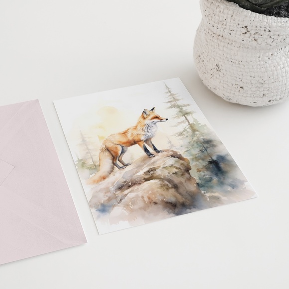 Watercolor Floral Red Fox Portrait Wall Art Illustration Print Poster Unframed - Picture 6 of 6